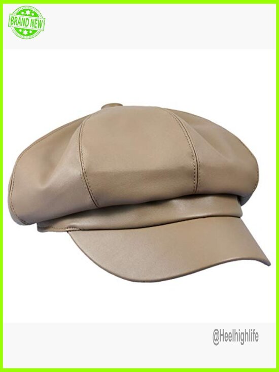 Faux Leather Newsboy Beret Hat One Size Fits Most Adjustable Casual